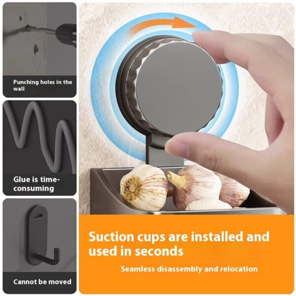 Onion, Ginger And Garlic Storage Box Wall-mounted Suction Cup Storage Rack - Image 3