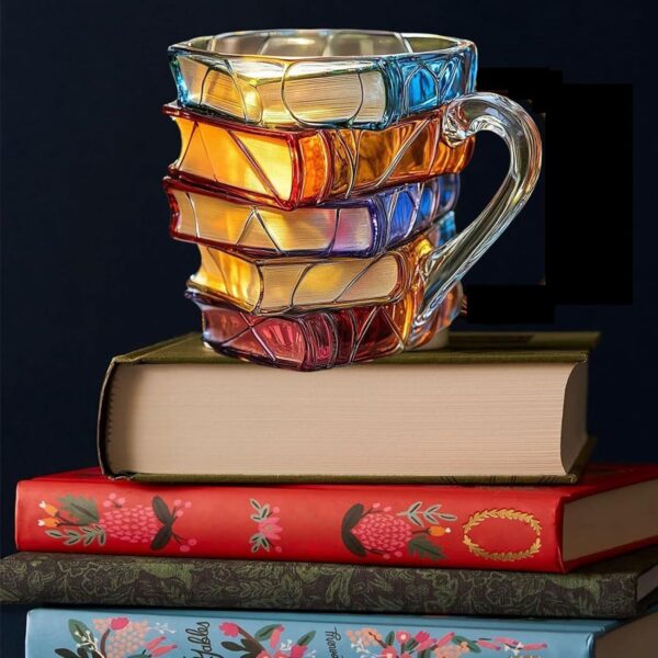 Painted Book Coffee Cup Unique Book Stacking Coffee Cup - Image 2