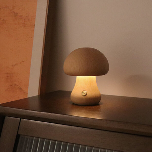 INS Wooden Cute Mushroom LED Night Light With Touch Switch  Bedside Table Lamp For Bedroom Childrens Room Sleeping Night Lamps Home Decor - Image 6